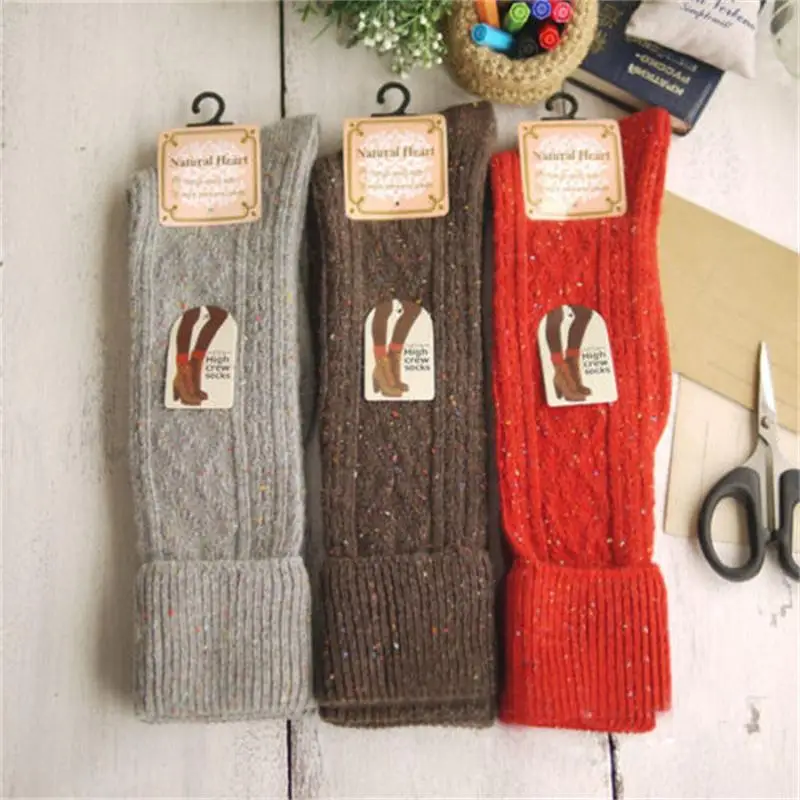 Новые модные 5 цветов зимние женские высокие однотонные теплые носки выше колена