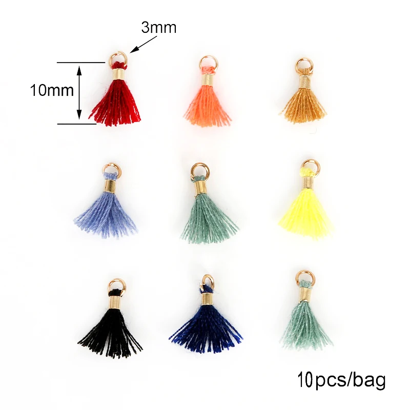 Hot Sale Small Mini Cotton Tassel With Gold Circle and Ring 10Pcs/bag Mix Color Key Short For Bag DIY Jewelry Accessory | Украшения и