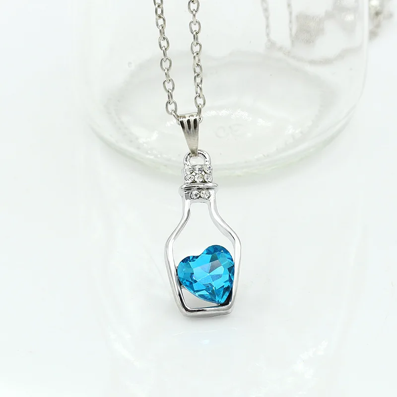 Милые ожерелья в виде бутылки желаний полые хрустальные подвески сердца