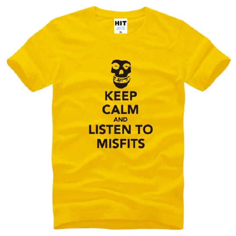 С надписью Keep Calm and слушать Misfits футболка с надписями и рисунком в виде черепа Для