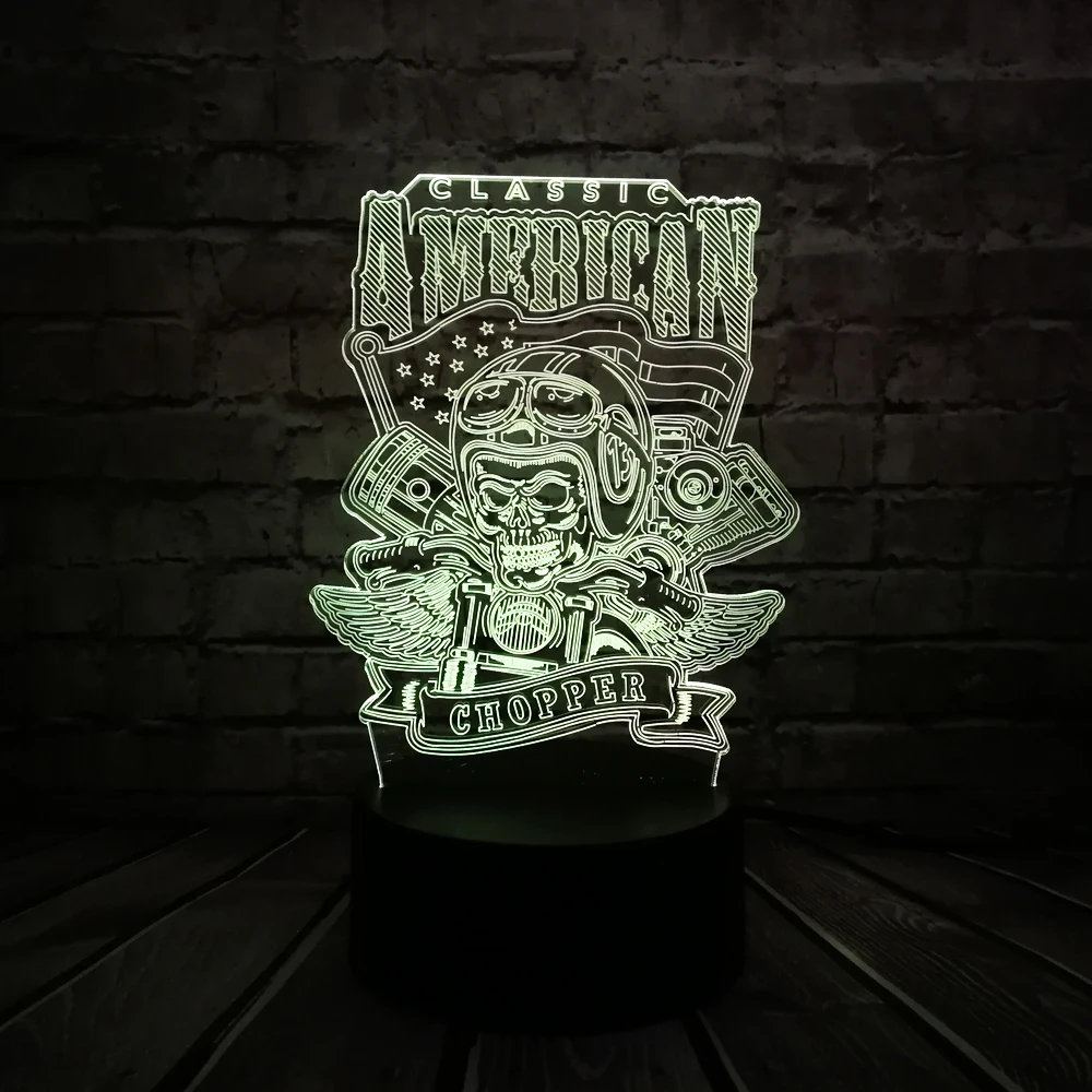 Новинка американский Чоппер мотоцикл Череп 3D лампа ночник USB светодиодное