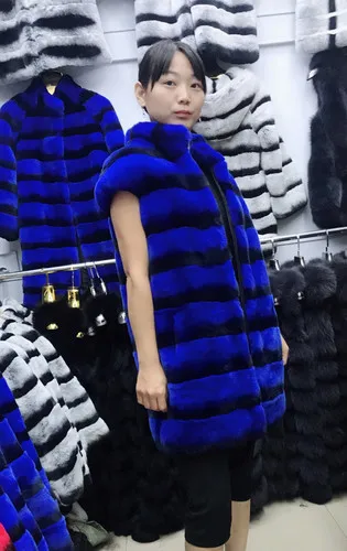 blue vest OFTBUY, зимняя куртка для женщин, пальто из натурального меха кролика Рекс, верхняя одежда, брендовая, роскошная, толстая, теплая, уличная одежда, воротник-стойка - Цвет: blue vest