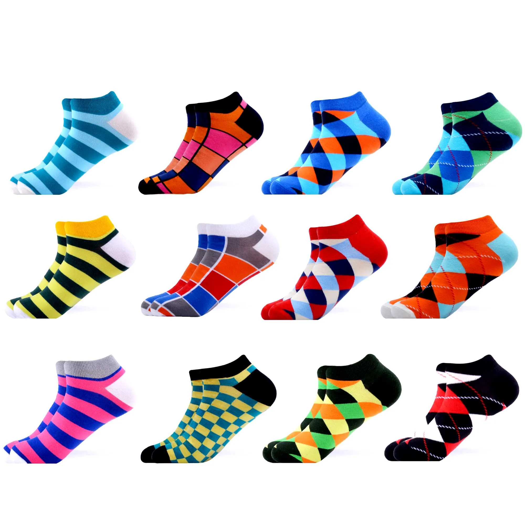 B05225 (12 pairs) SANZETTI мужские носки из чесаного хлопка летние повседневные геометрические носки до щиколотки Harajuku высококачественный хип-хоп счастливые носки - Цвет: B05225 (12 pairs)