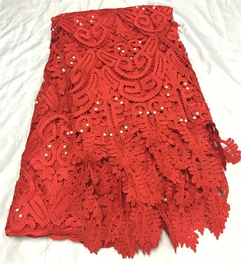 

Free shipping (5yards/pc) high quality African big cord lace fabric in pure white with lots of pearls for party dress WL3936