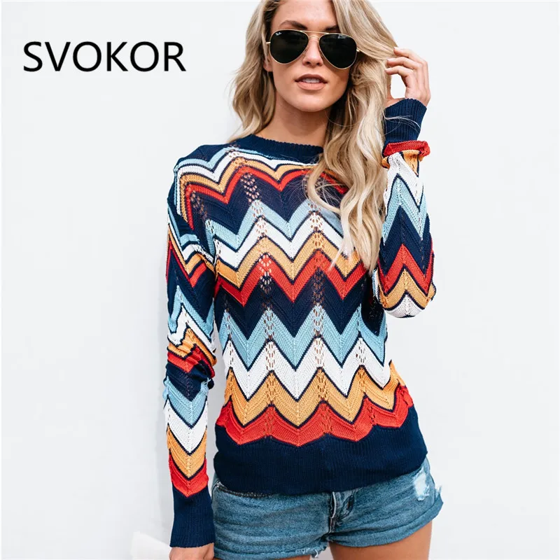 

SVOKOR Women Sweaters Fashion Warm Girl Tops Striped O-Neck Long Sleeve Women Knitted Comfortable Sweaters Pullovers