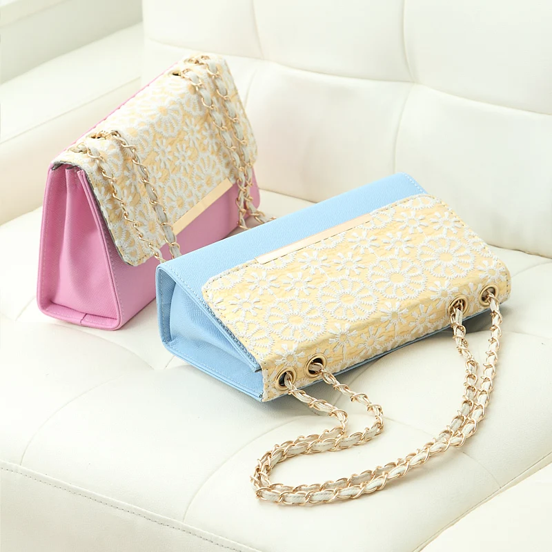 2014 new Korean ladies fashion handbags small bag shoulder diagonal chain lace stereotypes Ms. Chao |
