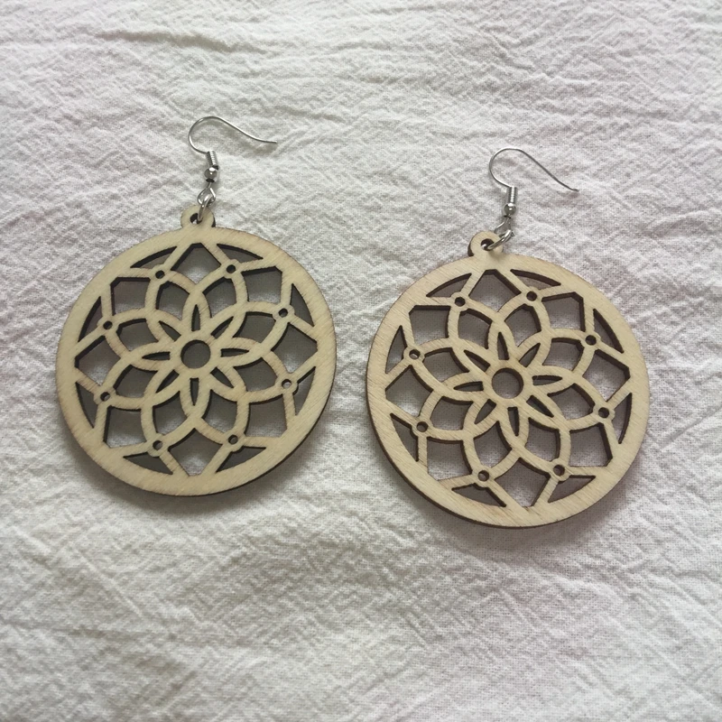 

nature wood finish hoop laser cut wood earrings