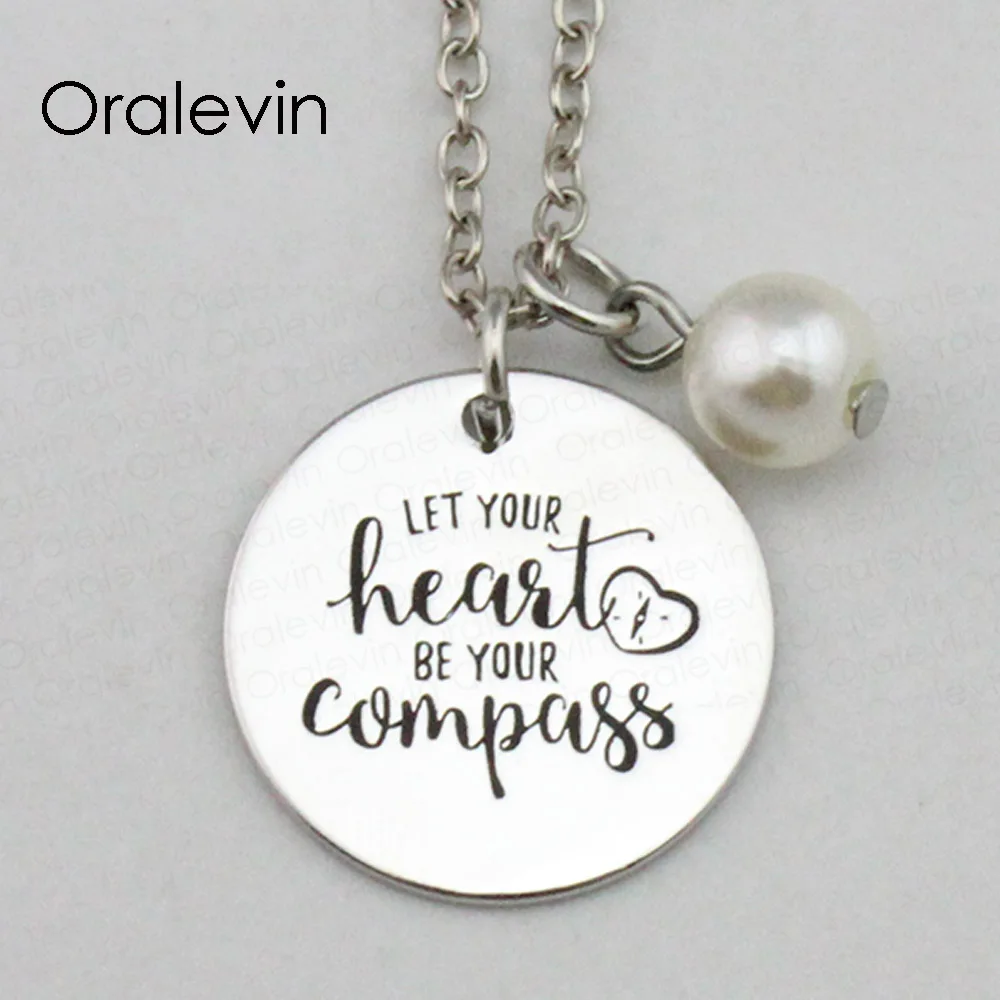 

Пусть ваше сердце будет вашим компасом вдохновляющий ручной гравировкой кулон женское ожерелье хороший подарок ювелирные изделия, 10 шт./ло...