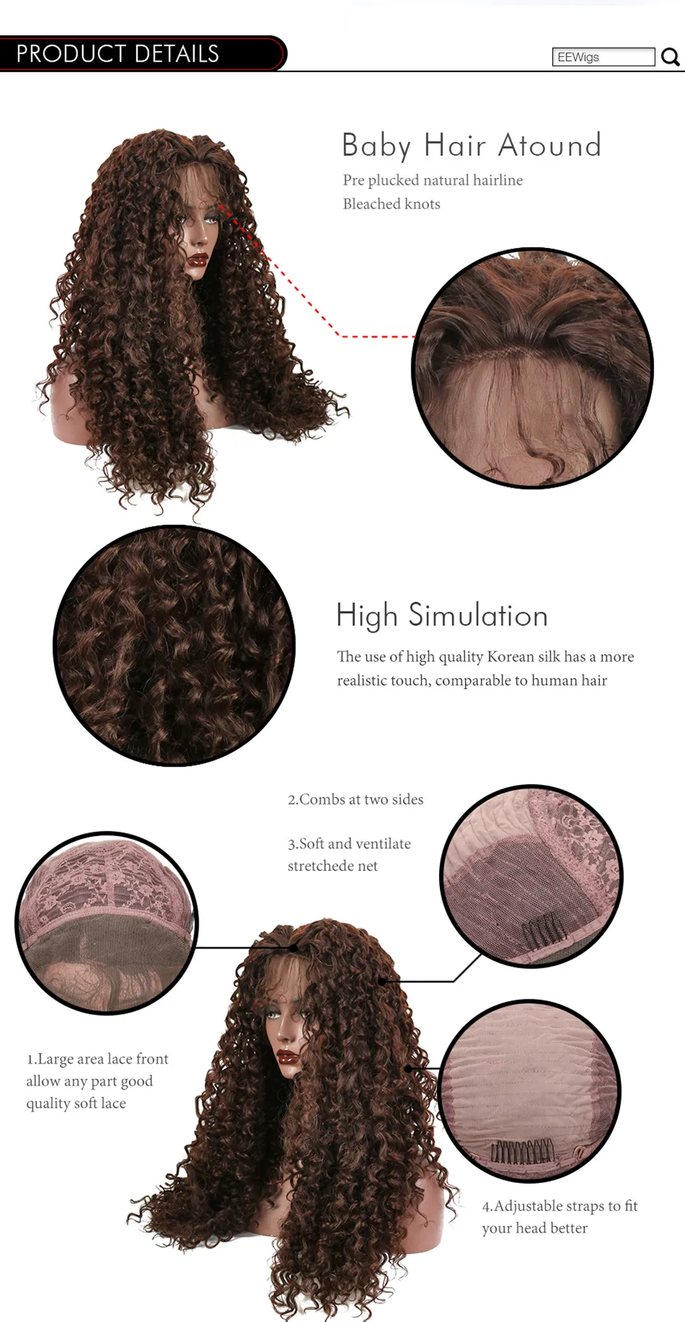 StrongBeauty 2" синтетический парик на кружеве для женщин длинные кудрявые коричневые парики Детские волосы