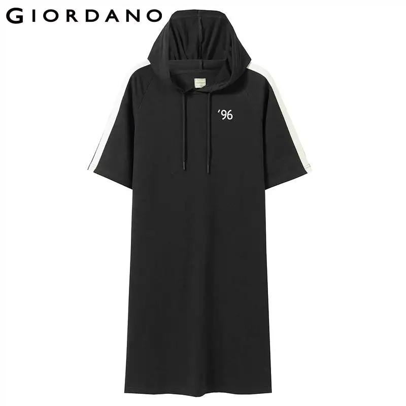 Giordano женское платье с капюшоном из 100% хлопка вышитым номером коротким рукавом на