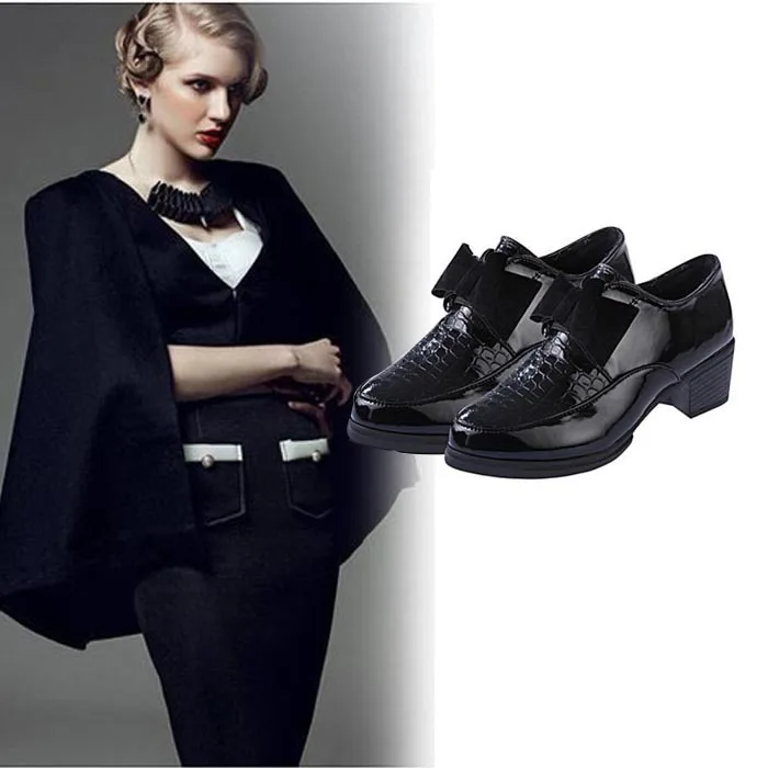 2014 spring new Free shipping women's fashion patent leather shoeschunky heel round toe shoes Bowknot flatform WLS003 | Обувь