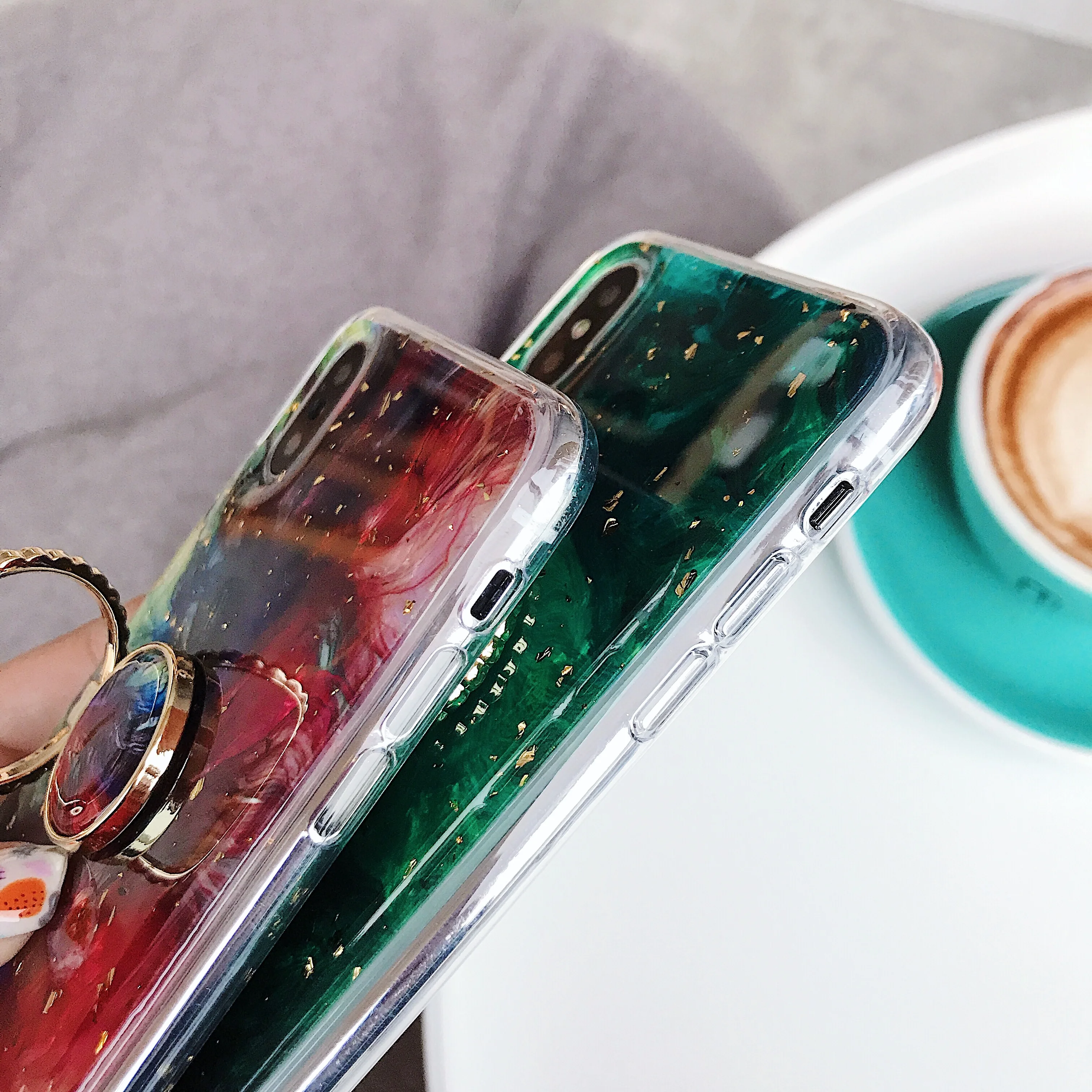 Модный Цветной эпоксидный чехол для телефона iPhone 7 6 6S 8 Plus XR X XS MAX из золотой фольги