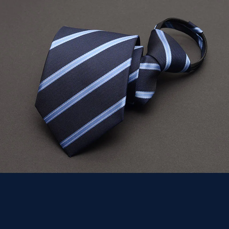 Галстук мужской в полоску ширина 8 см на молнии темно-синий с подарочной коробкой