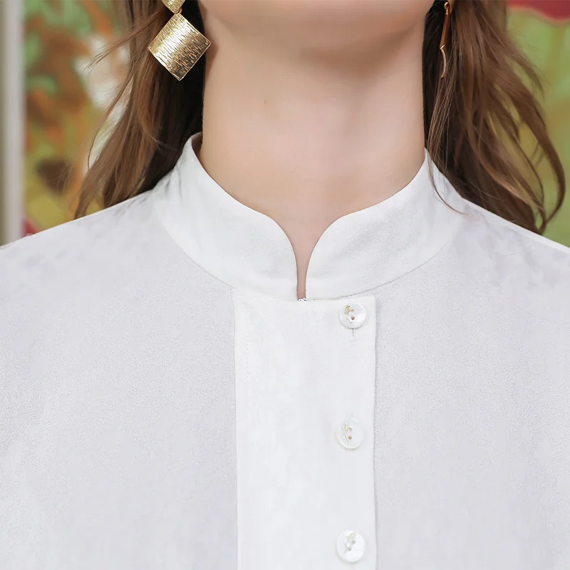 VOA Silk Jacquard T Shirt Plus Size Loose Bat Sleeve Ladies Tops Casual Oversized Tee White Autumn Harajuku Basic Robe B0812 | Женская