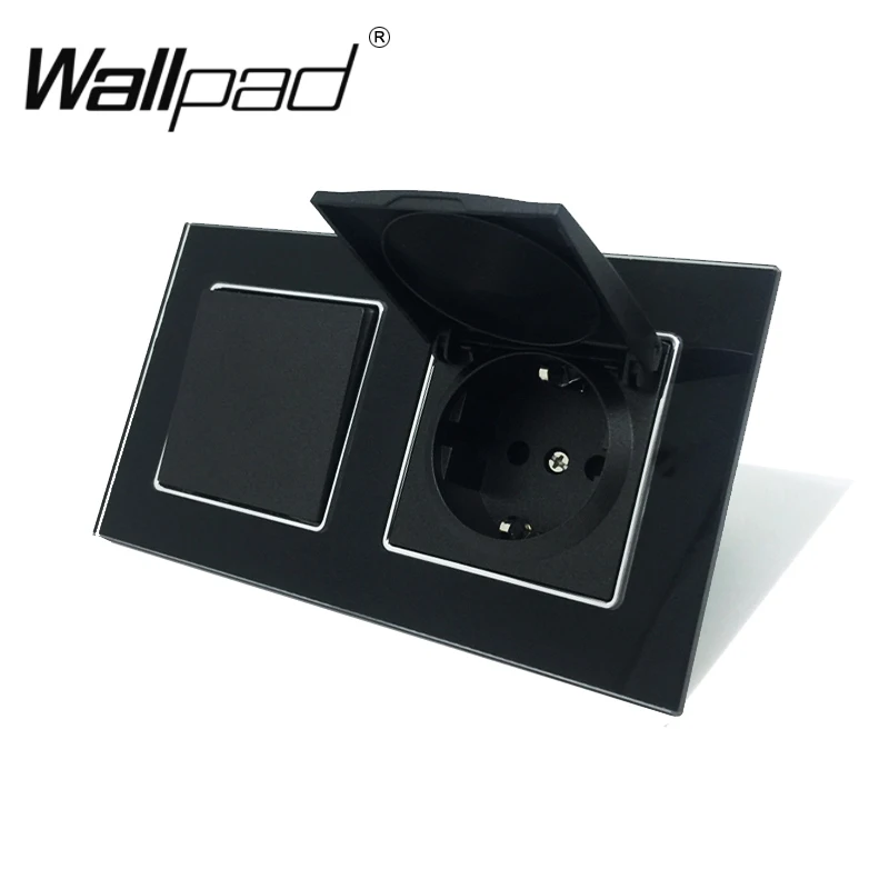 Schuko Tomada ue com Garras Painel de Vidro Cristal Wallpad Gangue com Tampa Interruptor Way 110v250v
