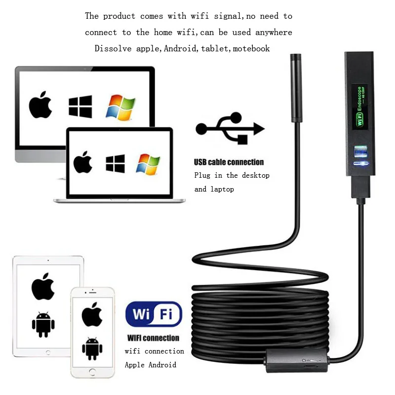 Беспроводной Эндоскоп 1200P Полужесткий WiFi бороскоп Инспекционная камера 2 0