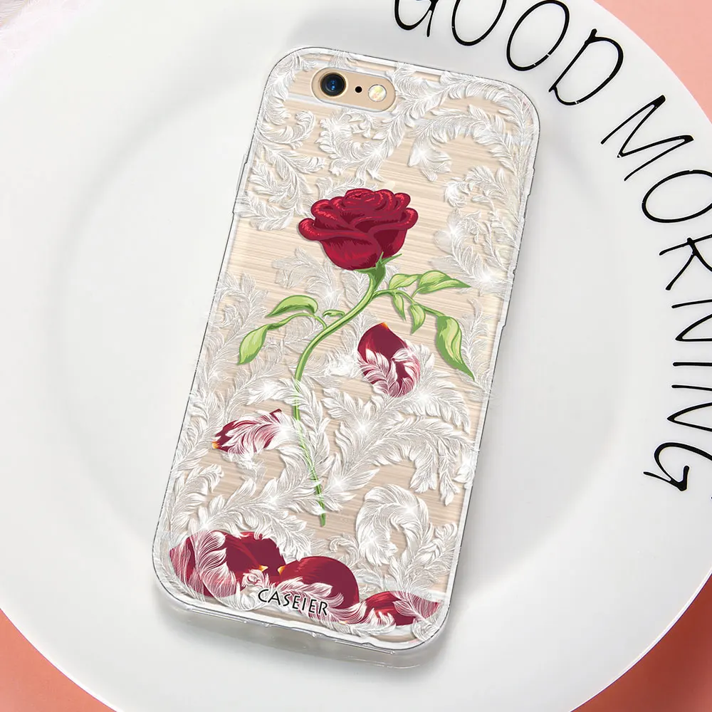 Caseier Телефон чехол для iPhone 6 6S Plus Bling Diamond Силиконовые Роза Коке 5 5S SE красоты kawaii