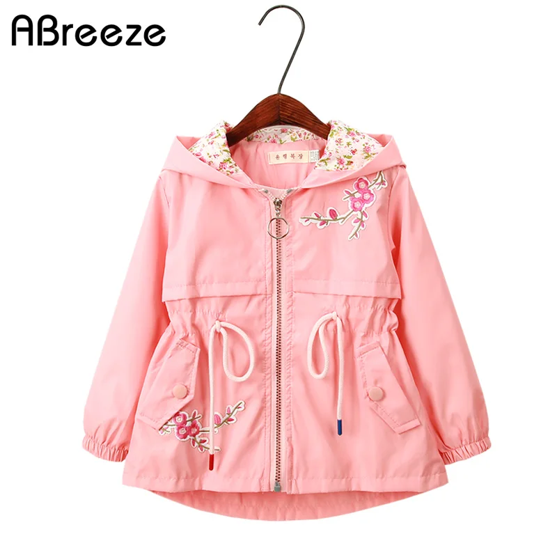 

Spring Autumn Children Trench Fashion 3-11Y Hooded Girls Outerwear & Coats Color Pink Blue Floral Style Trench For Girls