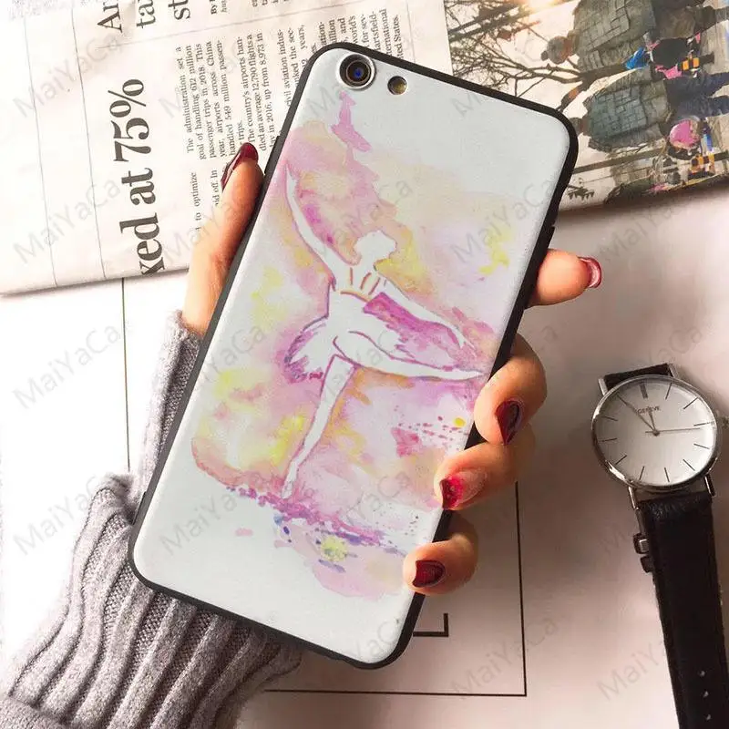 Жесткий чехол с акварельным рисунком балерины для iphone 4 XR XSMax 5s 5 SE 6 6s 6/7/8 plus X 7 12 mini 12pro Max|Бамперы| |