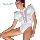 Новинка 2019, модная тонкая летняя элегантная ажурная блузка с оборками, повседневные пляжные блузы, боди, женское облегающее боди, сексуальный костюм