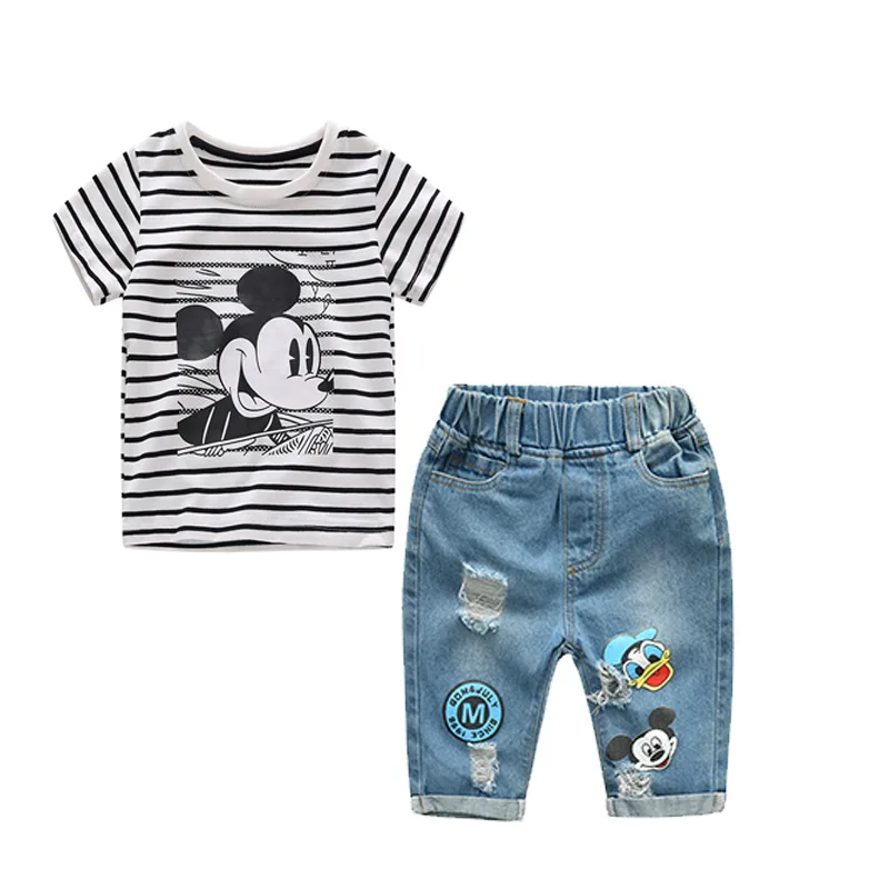 2 Pieces Children Boy Girl Clothing Set 2019 Summer Cartoon T-Shirt +Shorts Jeans Toddler Kids Clothes Outfits For 1-6Years | Детская
