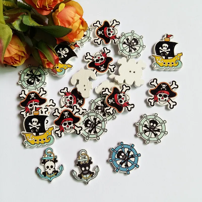 50pcs/pack Mixed High Quality Wood Sewing Buttons Scrapbooking 2 Holes Corsair Series Pattern Shape Clothing DIY Making | Дом и сад