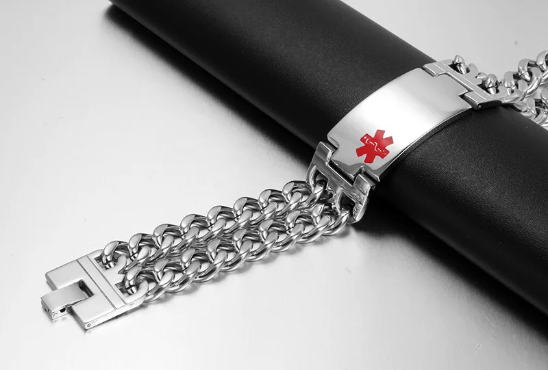 23mm Width Large Men's Bracelet &amp Bangle Medical Jewelry Double Stainless Steel Chain USA Sales BR-101 | Украшения и