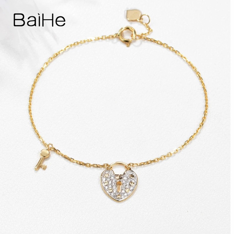 BAIHE Solid 14 K желтое золото 0.13ct Сертифицированный H/SI натуральные бриллианты юбилей женские модные ювелирные изделия браслет