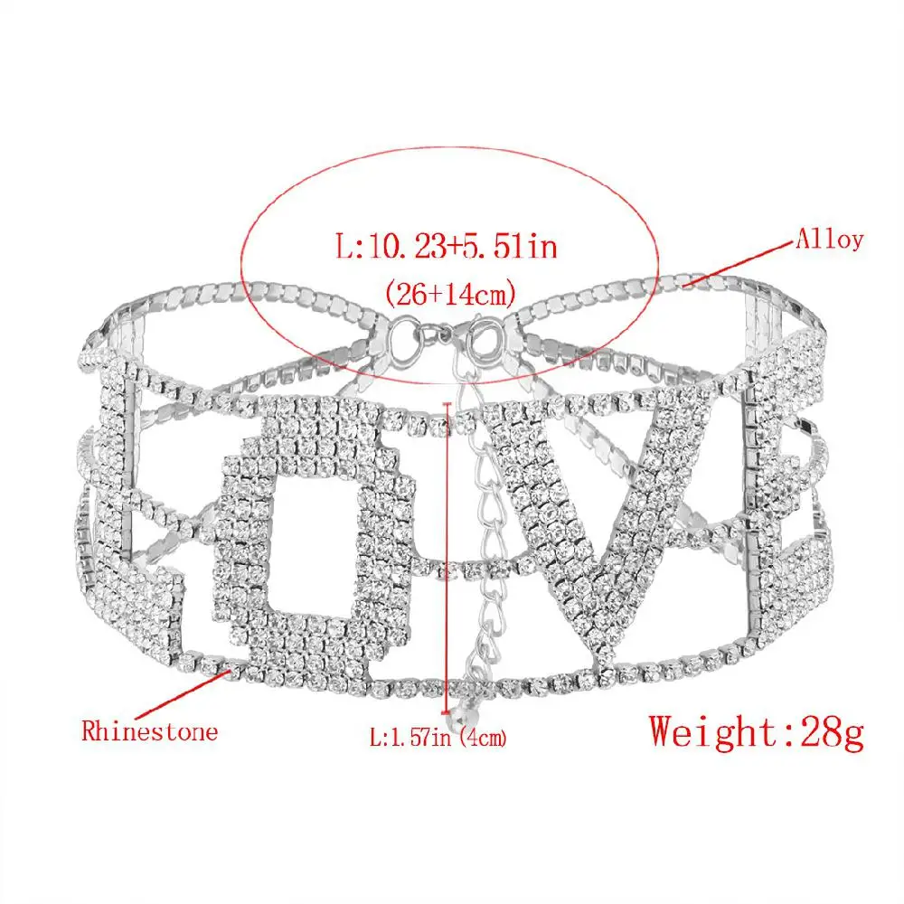 Sangdo Women's Sexy LOVE Letter Full Rhinestone Necklace Simple Stylish | Украшения и аксессуары