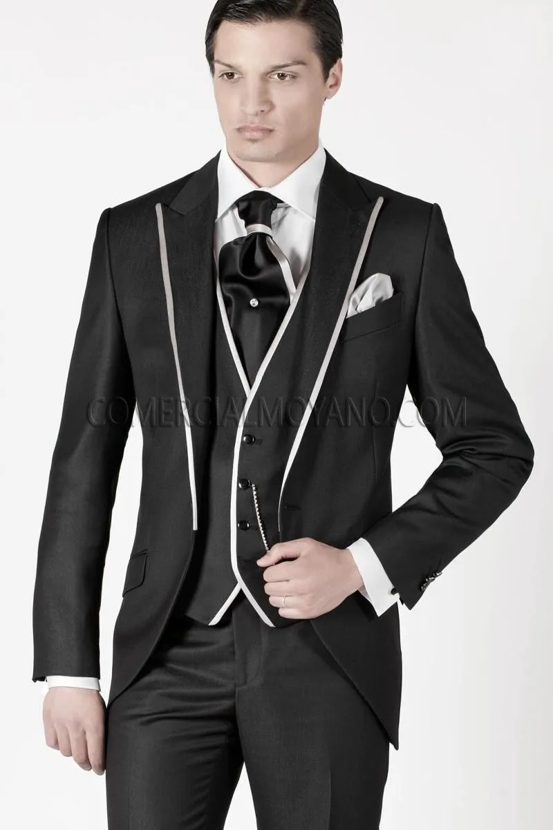 

New Arrival Groom Tuxedo Black Groomsmen Peak Lapel Wedding/Dinner Suits Best Man Bridegroom (Jacket+Pants+Tie+Vest) B474