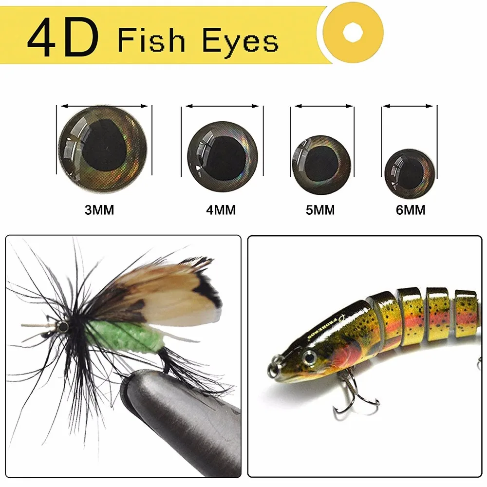 4D Fishing Lure Eye Self Adhesive Artificial Fish Realistic Holographic Eyes for Bait Fly Tying Jigs | Спорт и развлечения
