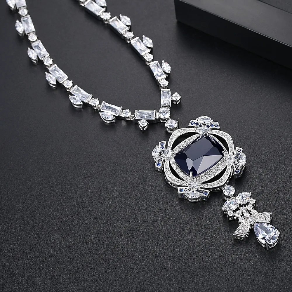 Ожерелье LUOTEEMI с темно-синим кубическим цирконием класса ААА роскошные свадебные