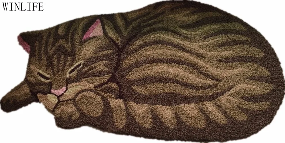 

WINLIFE Brown Cute Sleeping Cat Shaped Bedroom Area Rug Tabby Cat Carpet