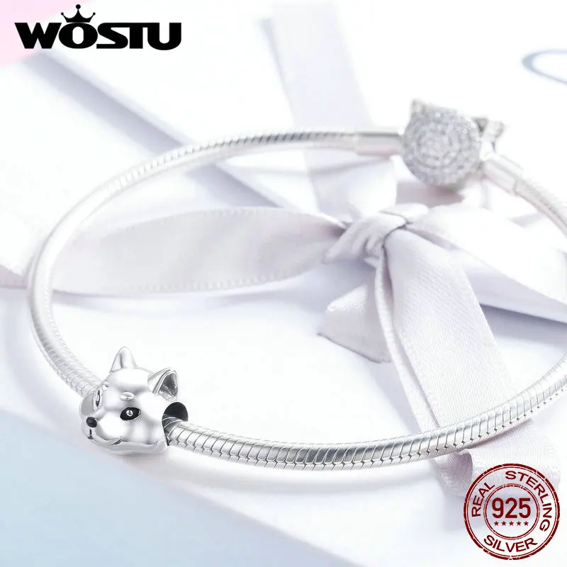 WOSTU, новинка, 925 пробы, серебро, Шиба-ину, собака, животное, шарм, подходит для оригинала, браслет из бусин, сделай сам, ювелирное изделие, подарок, FIC833