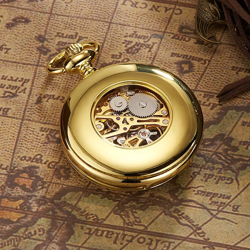 OUYAWEI золотые карманные часы механические мужские винтажные с подвеской и