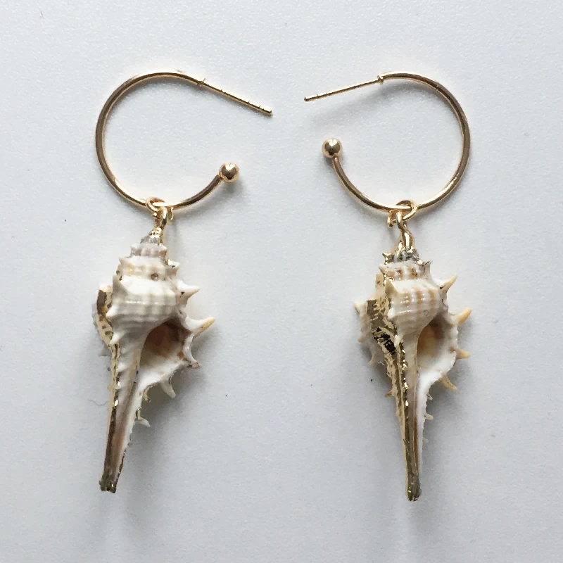 Модные золотые серьги Cowrie Shell для женщин длинные подвески из ракушек ювелирные