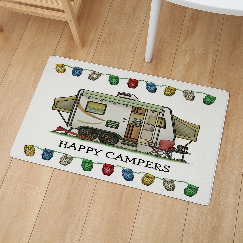 Мультфильм Happy Campers ПВХ кожаные коврики 46*76 см водонепроницаемый кухонный ковер
