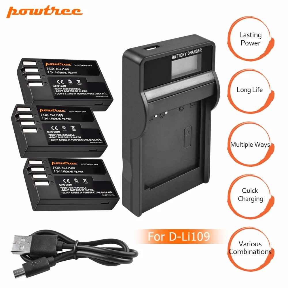 3X Li-ion DLI109 D-LI109 Rechargeab Battery+LCD Battery Charger For PENTAX K-R K-2 KR K2 K30 K50 K-30 K-50 K500 K-500 L15 | Электроника
