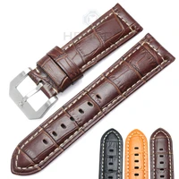 hengrc watchbands 24mm brown black genuine leather women wen watch strap band metal pin buckle panerai watch accessories