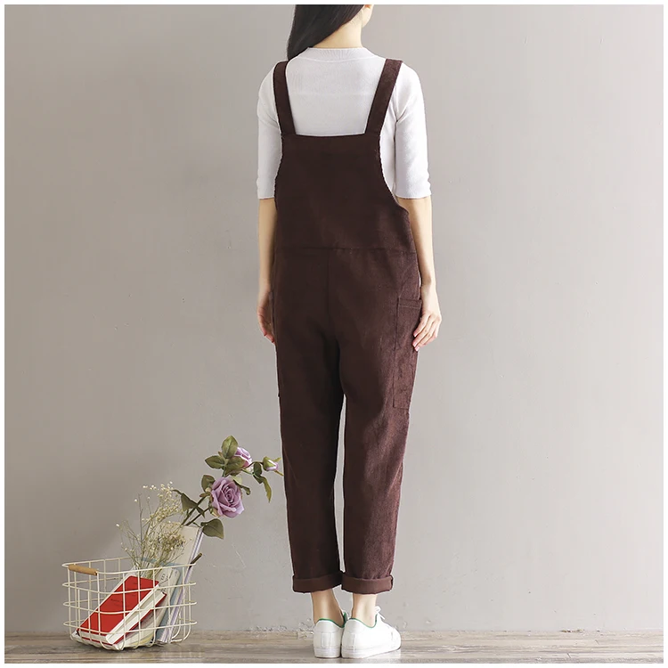 Винтажный вельветовый комбинезон с большим карманом женские брюки Осень зима 2017