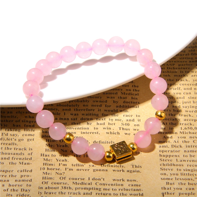 Браслет с натуральным розовым кристаллом розы серебряный цвет Золотая Фатима