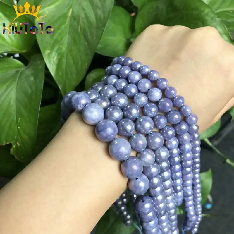 Круглые бусины темно синего цвета Гладкие с натуральным ангельским камнем для