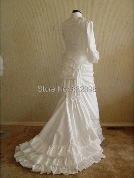

Natural Satin Floor-length Ball Gown Victorian Style Dress Bustle Dress