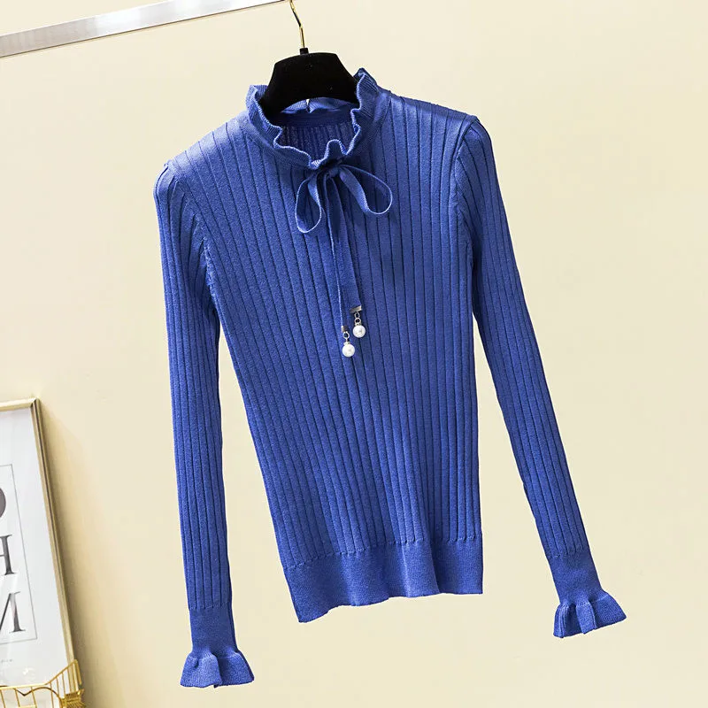 2019 Autumn Winter Women Sweater and Pullovers Casual Knitted Sweaters Slim Long Sleeve Ruffle Jumper Pull Femme Clothing M80 | Женская