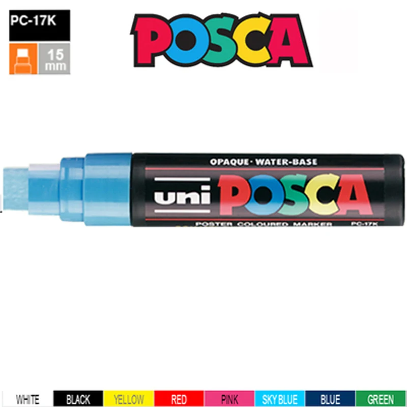 Маркеры Uni Posca для рисования очень широкие 8 цветов в комплекте с рисунком детей 1-8