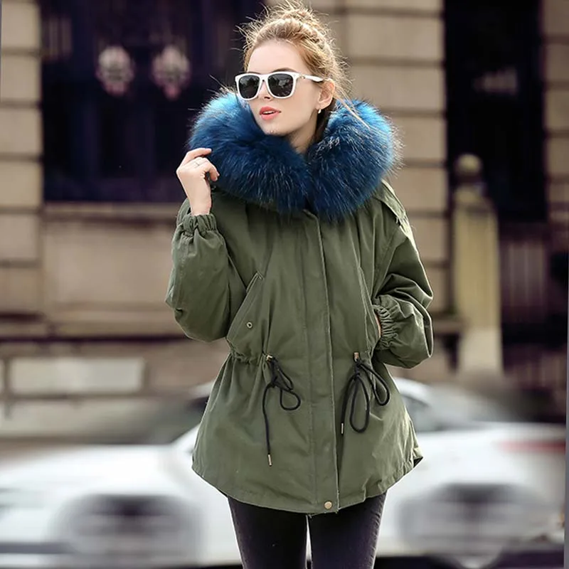 2018 парка для женщин Зимняя армейская зеленая белая куртка на утином пуху большая