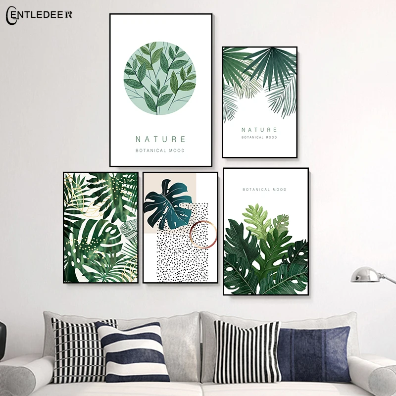 Скандинавское Тропическое зеленое изображение растительности свежий лист