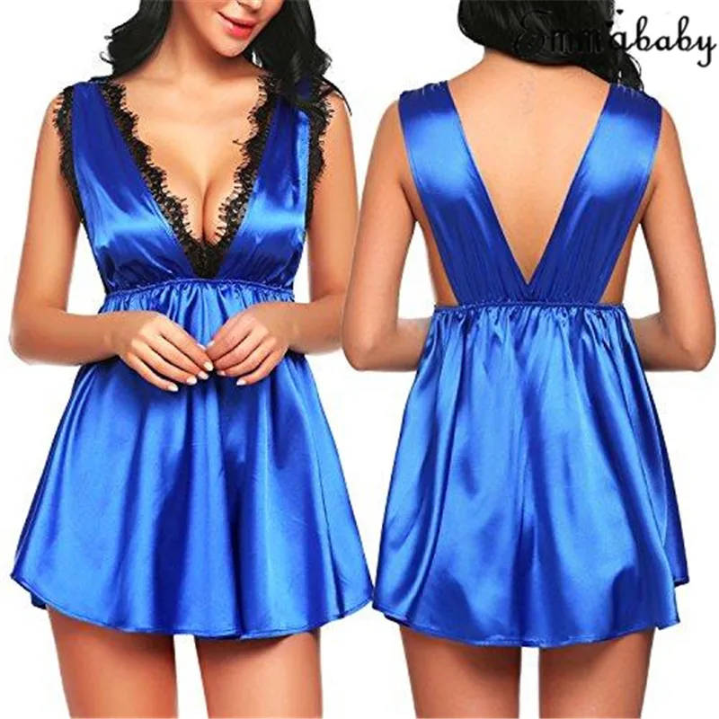 4 цвета сексуальное женское белье шелковое кружевное платье Babydoll ночная рубашка-пеньюар эротическая ночная рубашка s-xl