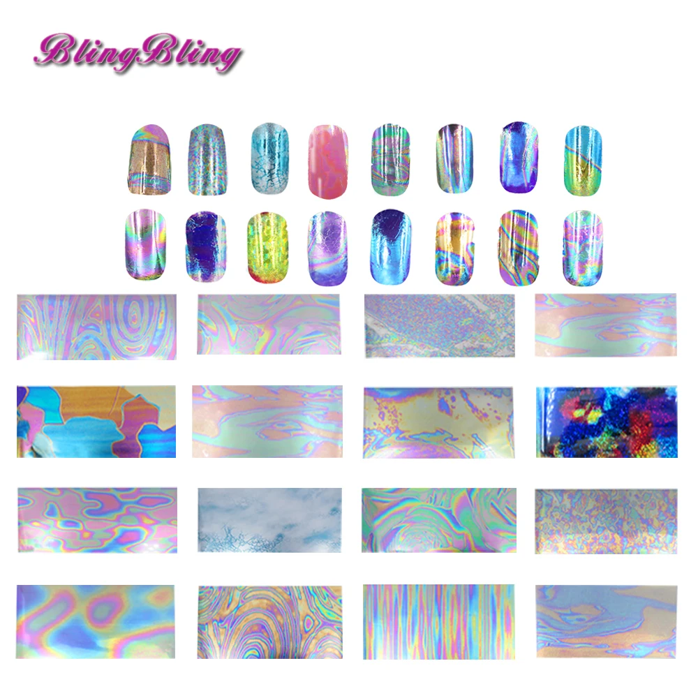 BlingBling 16 шт. голографические лак для Стикеры зеркальный эффект Фольга наклейка