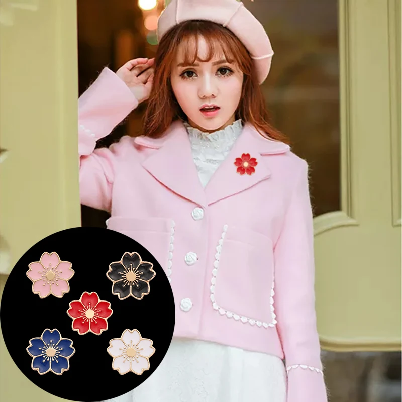 Cherry Blossoms Flower Colorful Brooch Pins Button Pins Denim Jacket Pin Badge For Bags Japanese Style Jewelry Gift For Girls